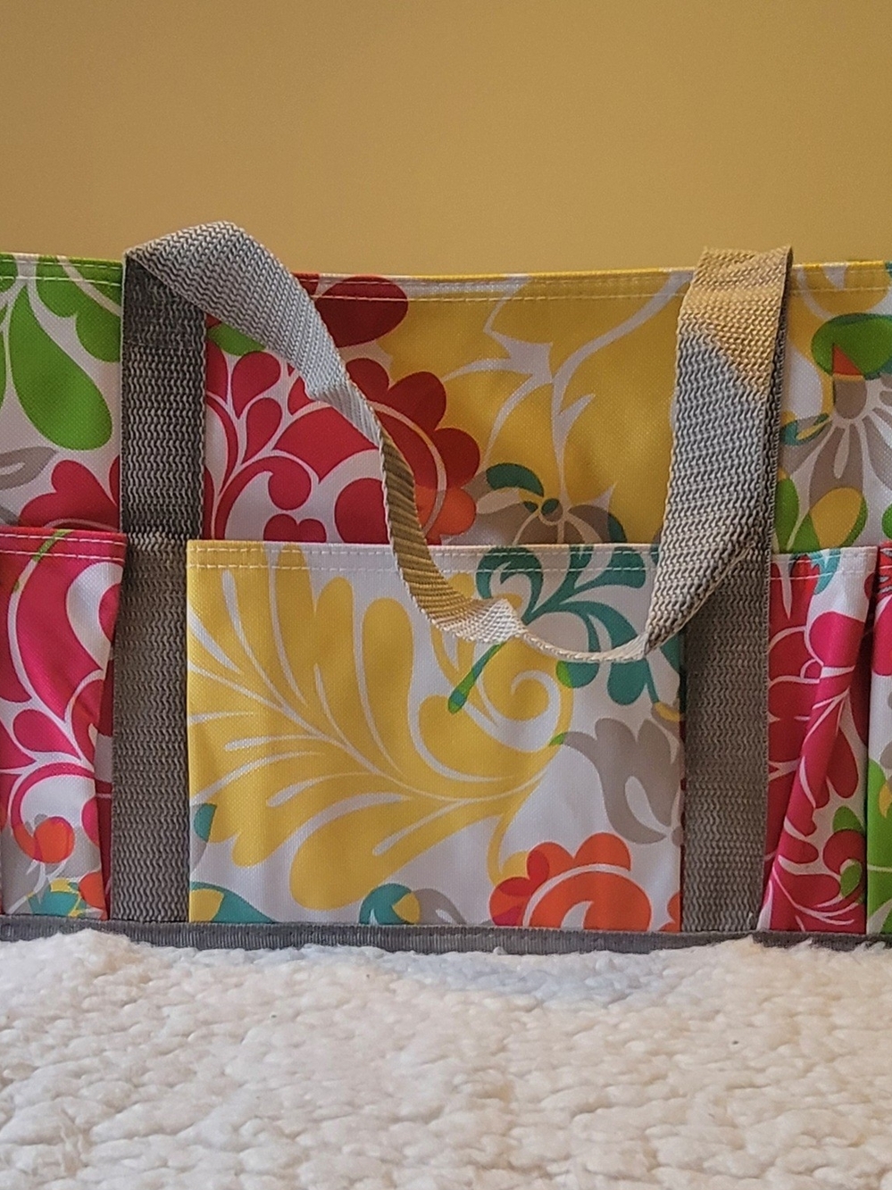Thirty-One Floral Tote Bag with Gray Straps